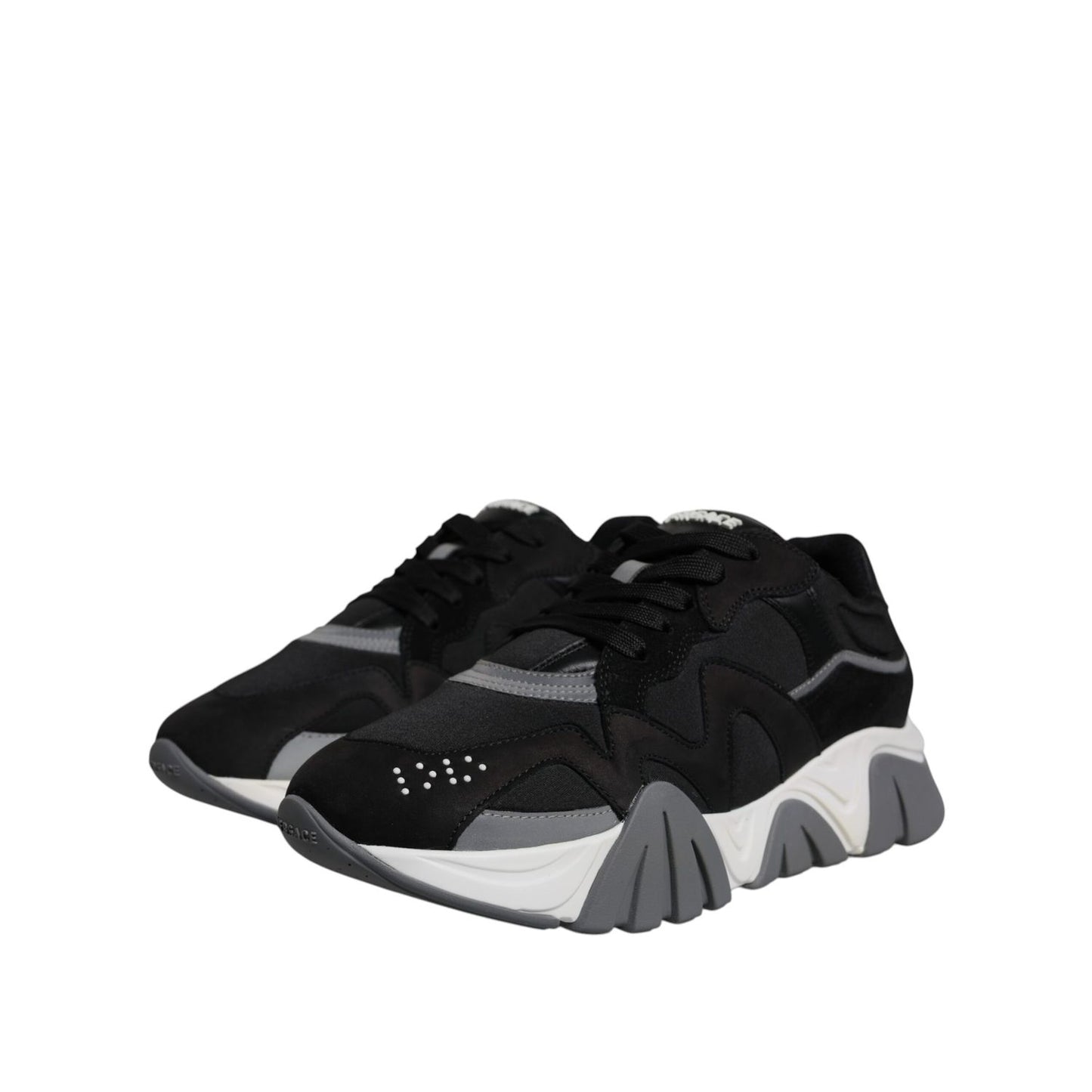 Versace Black Leather Neoprene Chunky Low Top Sneakers Squalo Shoes Versace