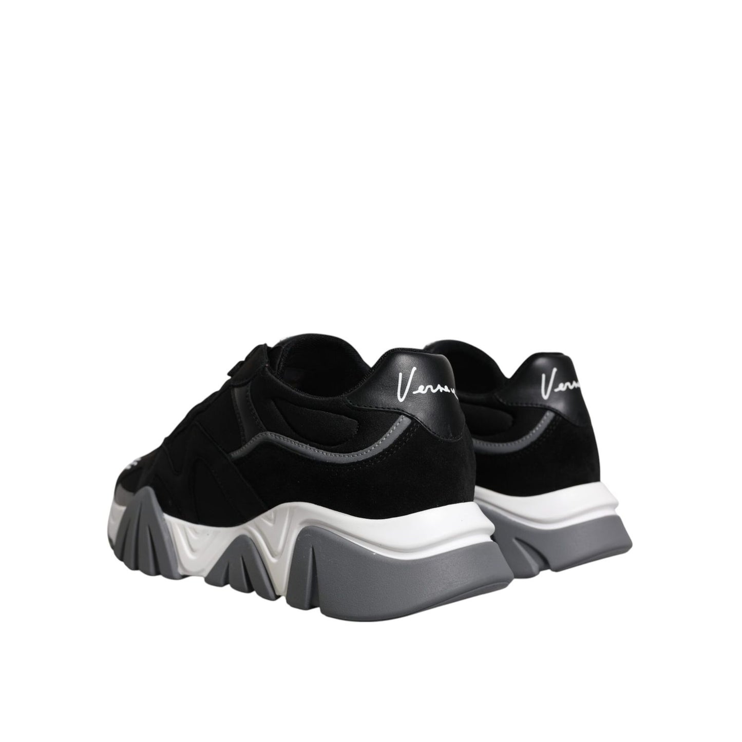 Versace Black Leather Neoprene Chunky Low Top Sneakers Squalo Shoes Versace