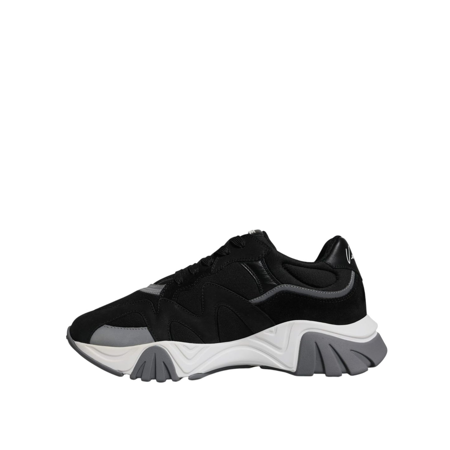 Versace Black Leather Neoprene Chunky Low Top Sneakers Squalo Shoes Versace