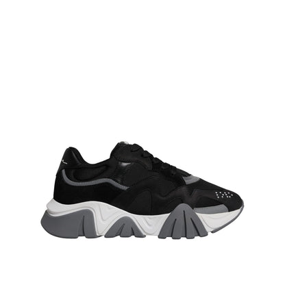 Versace Black Leather Neoprene Chunky Low Top Sneakers Squalo Shoes Versace