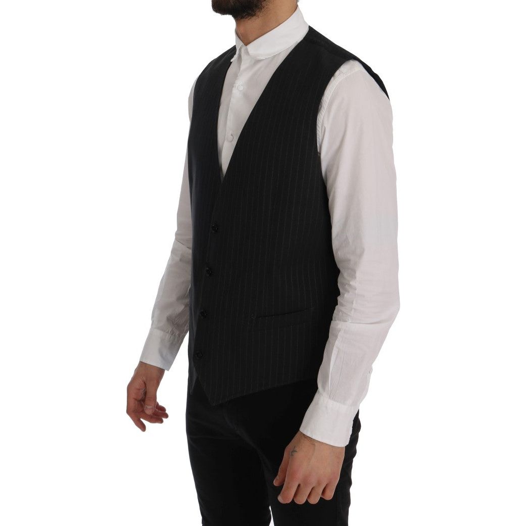 Dolce & Gabbana Elegant Gray Striped Men's Waistcoat Vest Dolce & Gabbana