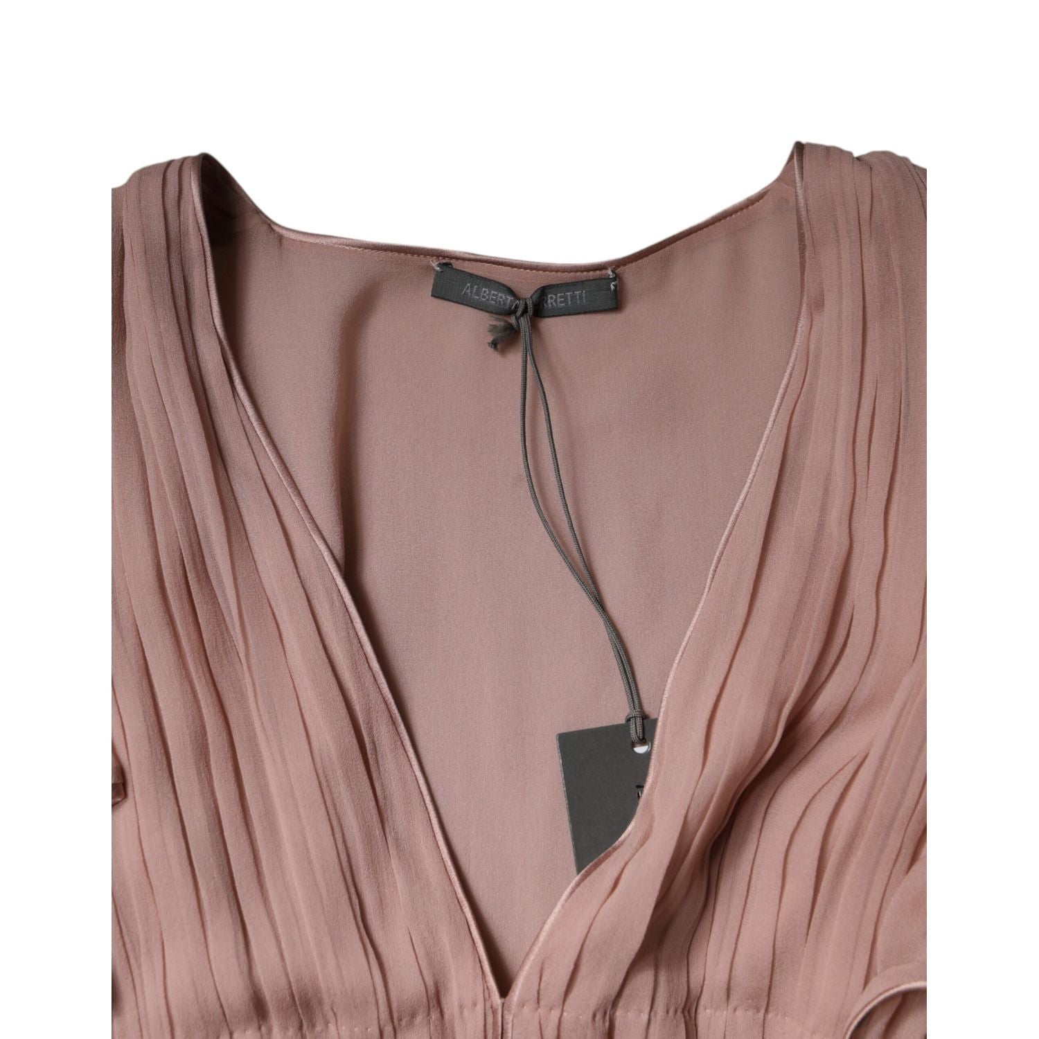 Alberta Ferretti Brown Silk Short Sleeves V-neck Pleated Top