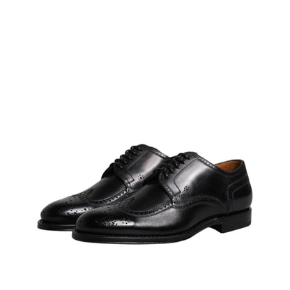 Dolce & Gabbana Black Leather Derby Wingtip Formal Shoes