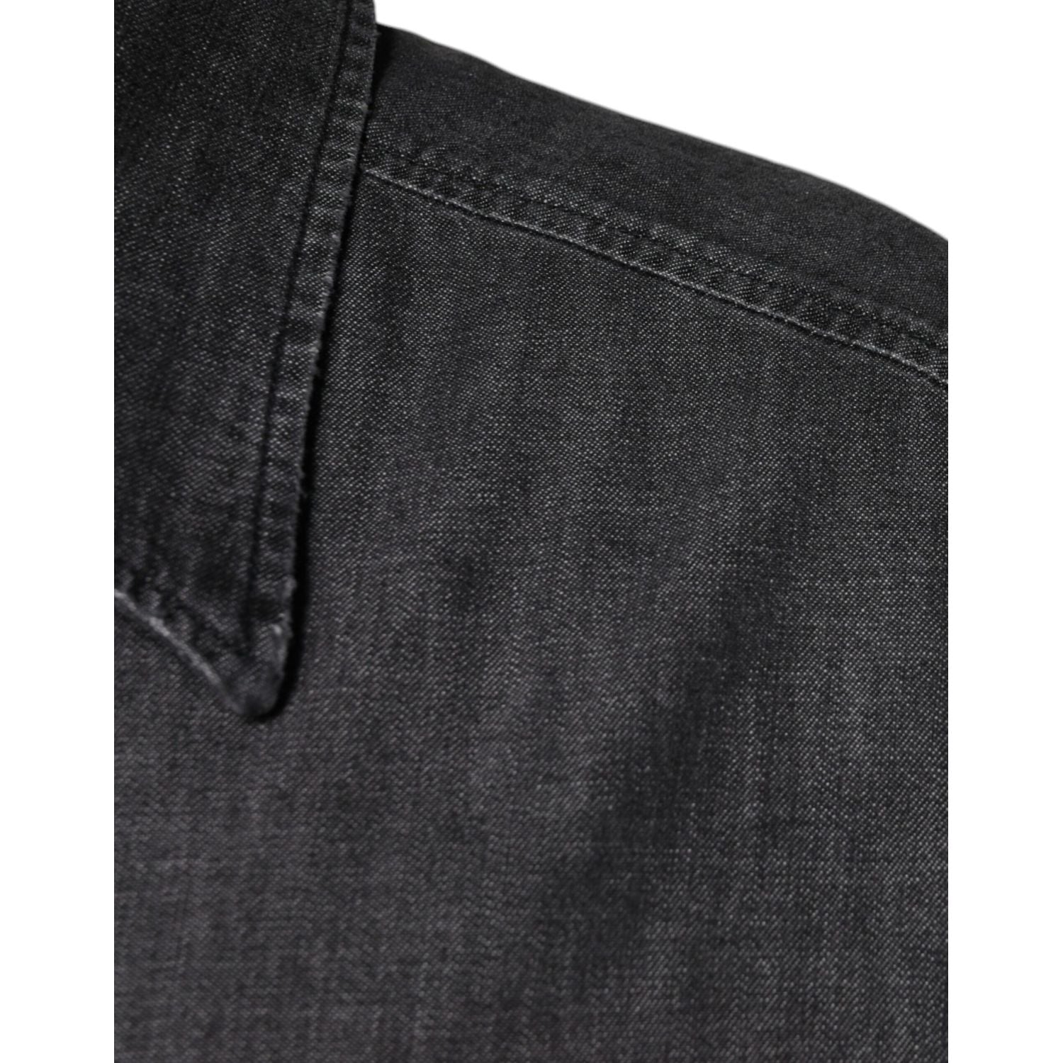 Dolce & Gabbana Black Logo Cotton Button Down Denim Shirt