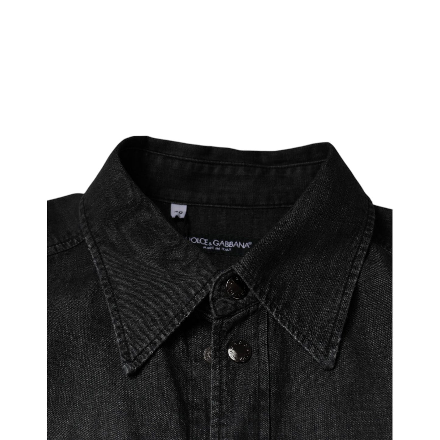 Dolce & Gabbana Black Logo Cotton Button Down Denim Shirt