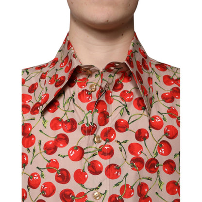 Dolce & Gabbana Beige Cherry Button Down Men Casual Shirt