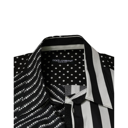Dolce & Gabbana Black White Striped Button Down Casual Shirt