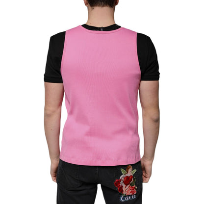 Dolce & Gabbana Pink Cotton Round Neck Sleeveless T-shirt