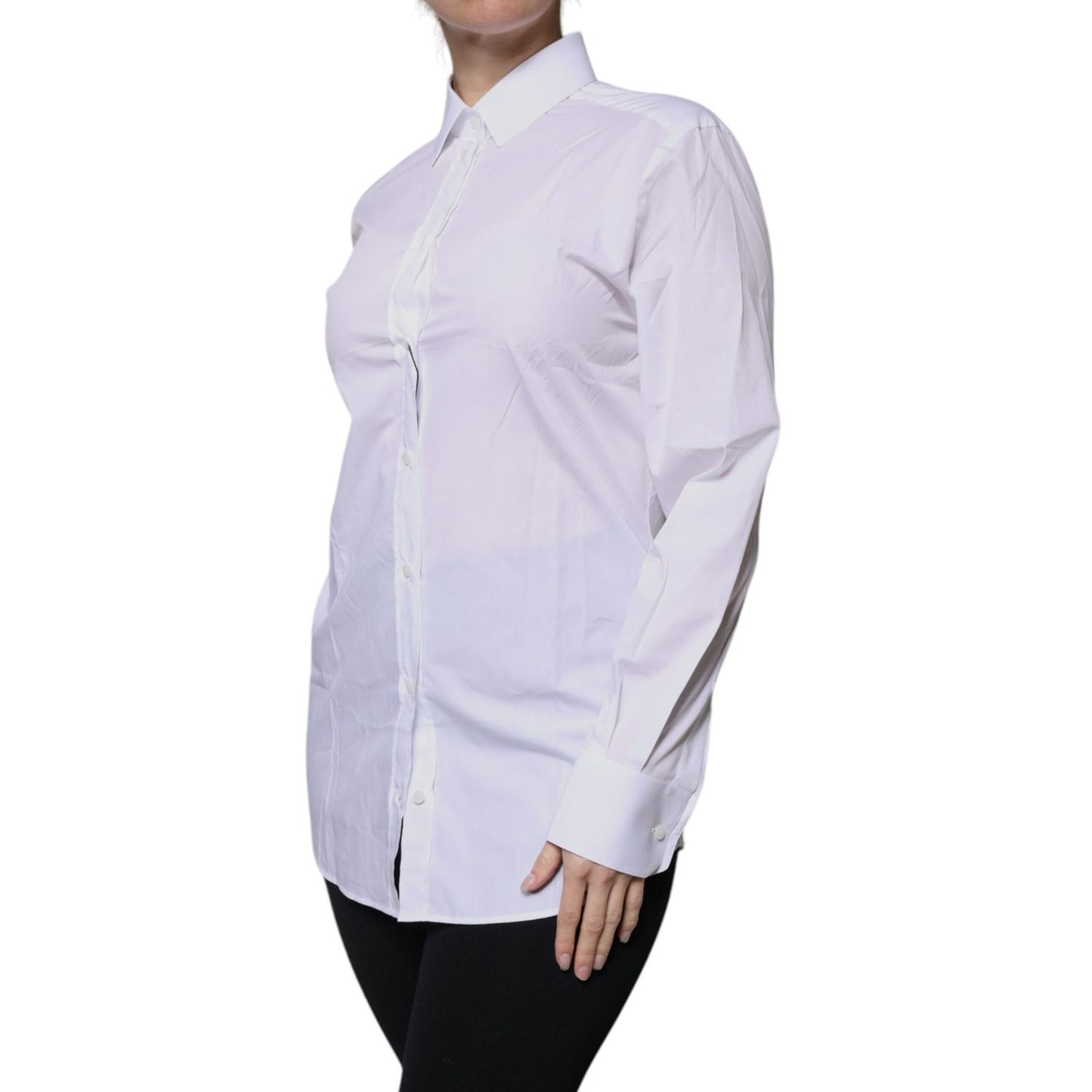 Dolce & Gabbana White Cotton Collared Long Sleeves Shirt Top