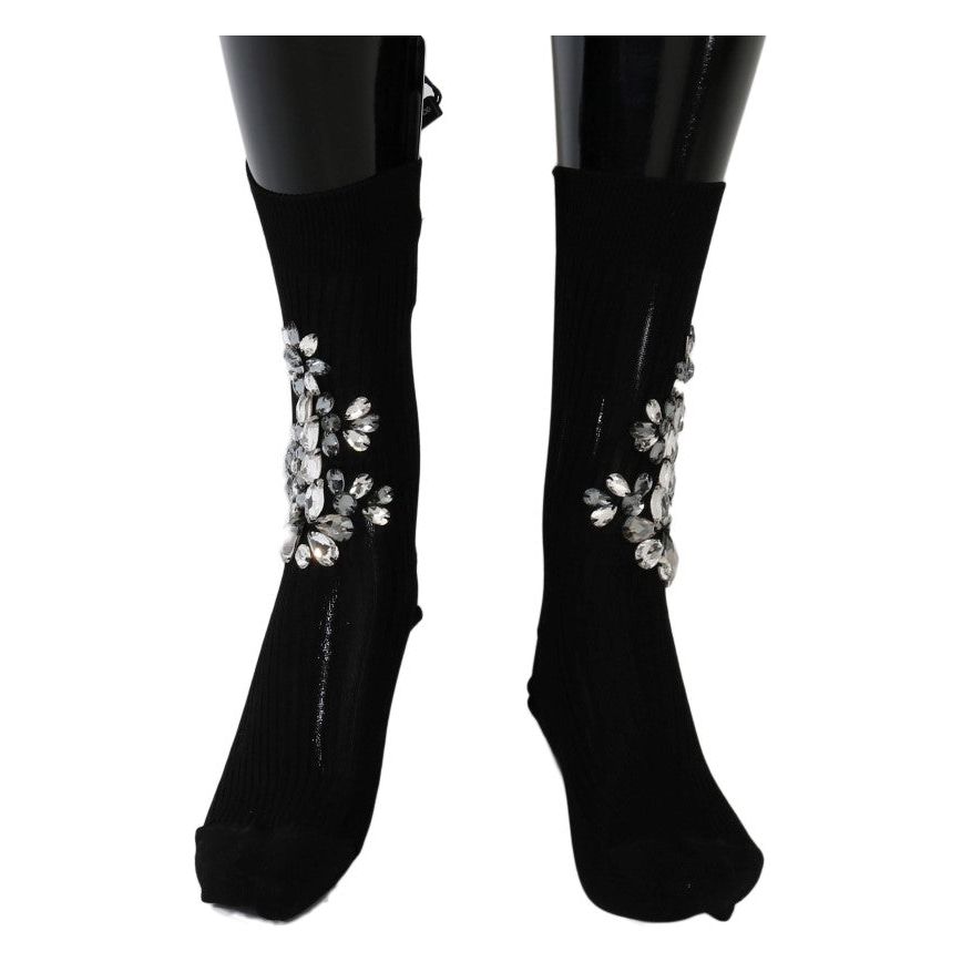 Dolce & Gabbana Crystal Embellished Black Knit Stockings Dolce & Gabbana