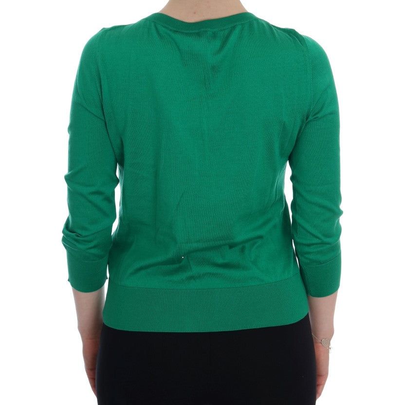 Dolce & Gabbana Embellished Green Silk Pullover Sweater Dolce & Gabbana