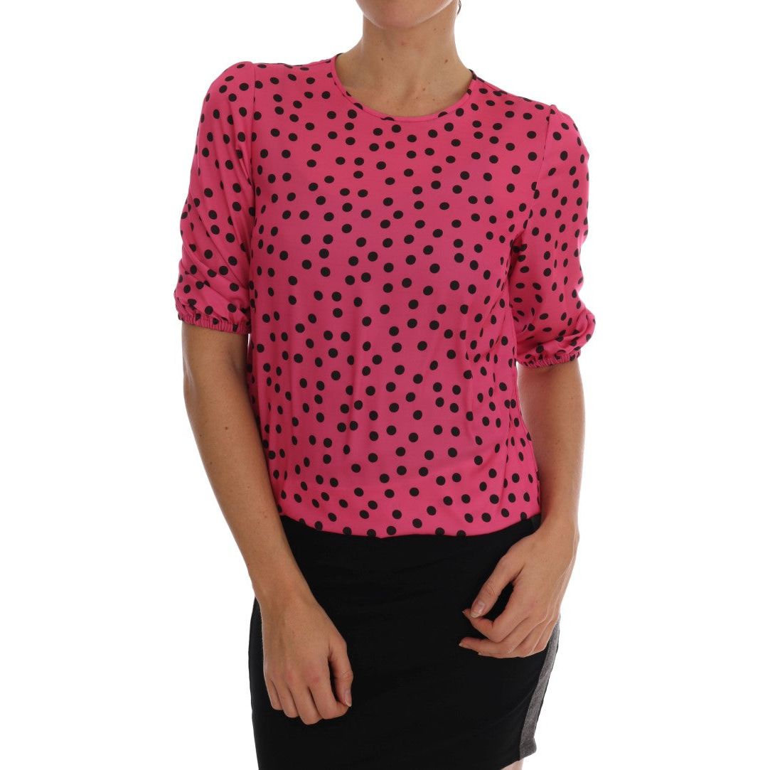 Dolce & Gabbana Chic Pink Polka Dotted Silk Blouse Dolce & Gabbana