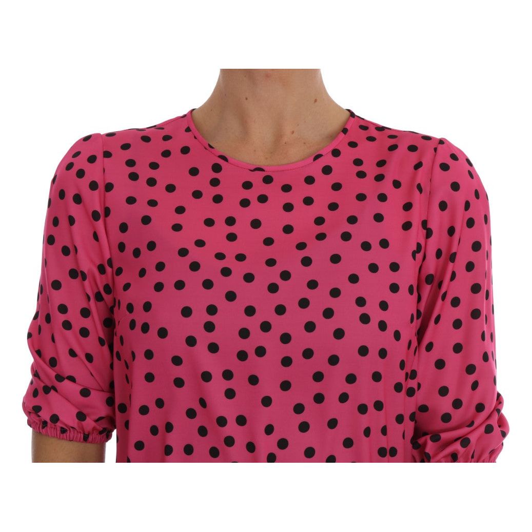 Dolce & Gabbana Chic Pink Polka Dotted Silk Blouse Dolce & Gabbana