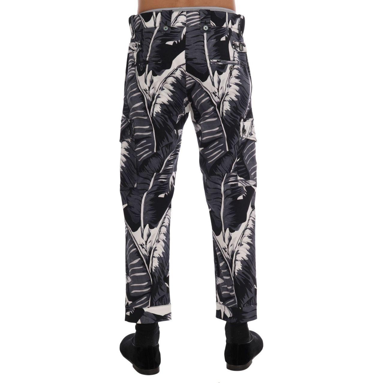 Dolce & Gabbana Gray Banana Leaf Cotton Pants