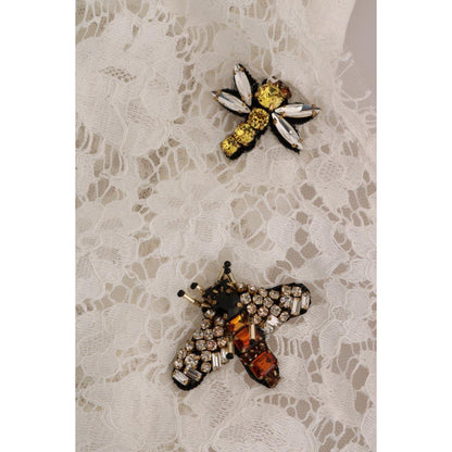 Dolce & Gabbana White Crystal Embellished Lace Blouse