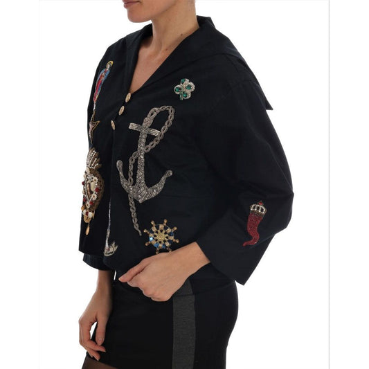 Dolce & Gabbana Enchanted Blue Crystal Embroidered Coat Dolce & Gabbana