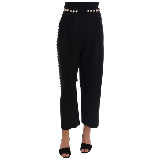 Elegant High-Waist Ankle Pants with Gold Detailing