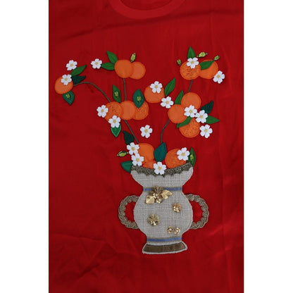 Dolce & Gabbana Red Silk Orange Vase Crystal Top