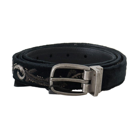 Dolce & Gabbana Black Cotton Royal Bee Embroidery Belt