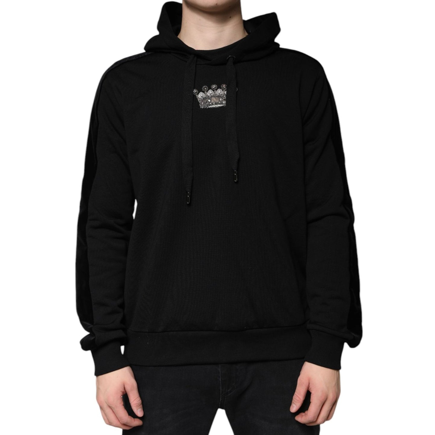 Dolce & Gabbana Black Crown Cotton Hooded Sweatshirt Sweater
