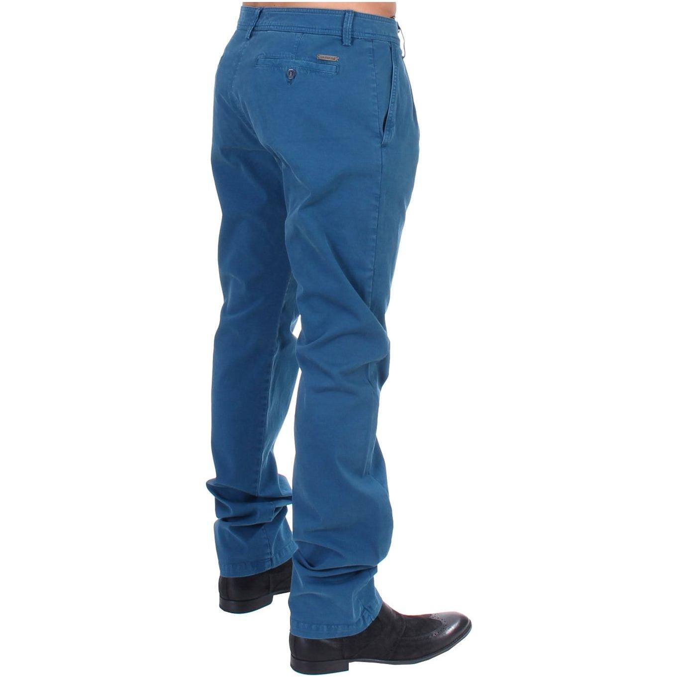 GF Ferre Blue Cotton Straight Fit Chinos