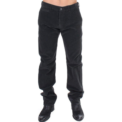 GF Ferre Black Corduroy Cotton Straight Fit Pants