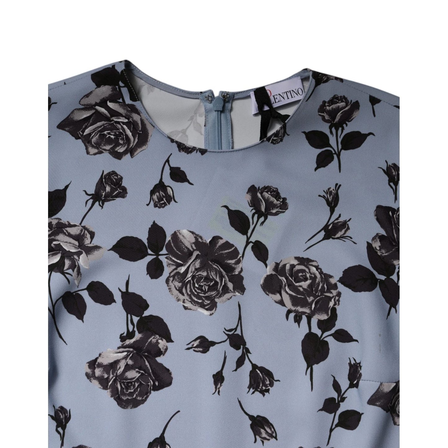 Valentino Light Blue Floral Long Sleeves A-line Mini Dress