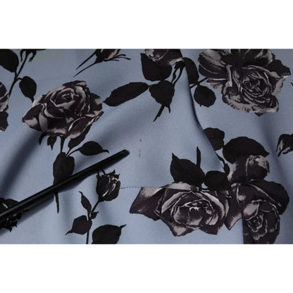 Valentino Light Blue Floral Long Sleeves A-line Mini Dress