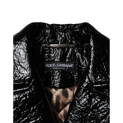 Dolce & Gabbana Black Leather Cropped Long Sleeve Coat Jacket