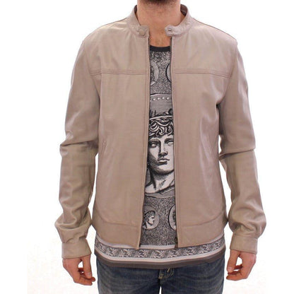 Dolce & Gabbana Beige Leather Jacket Biker Coat