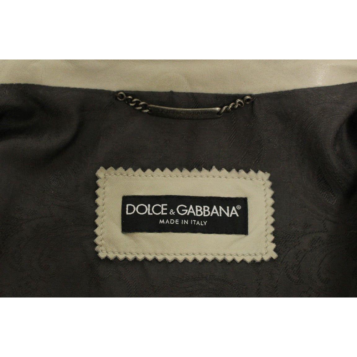 Dolce & Gabbana Beige Leather Jacket Biker Coat