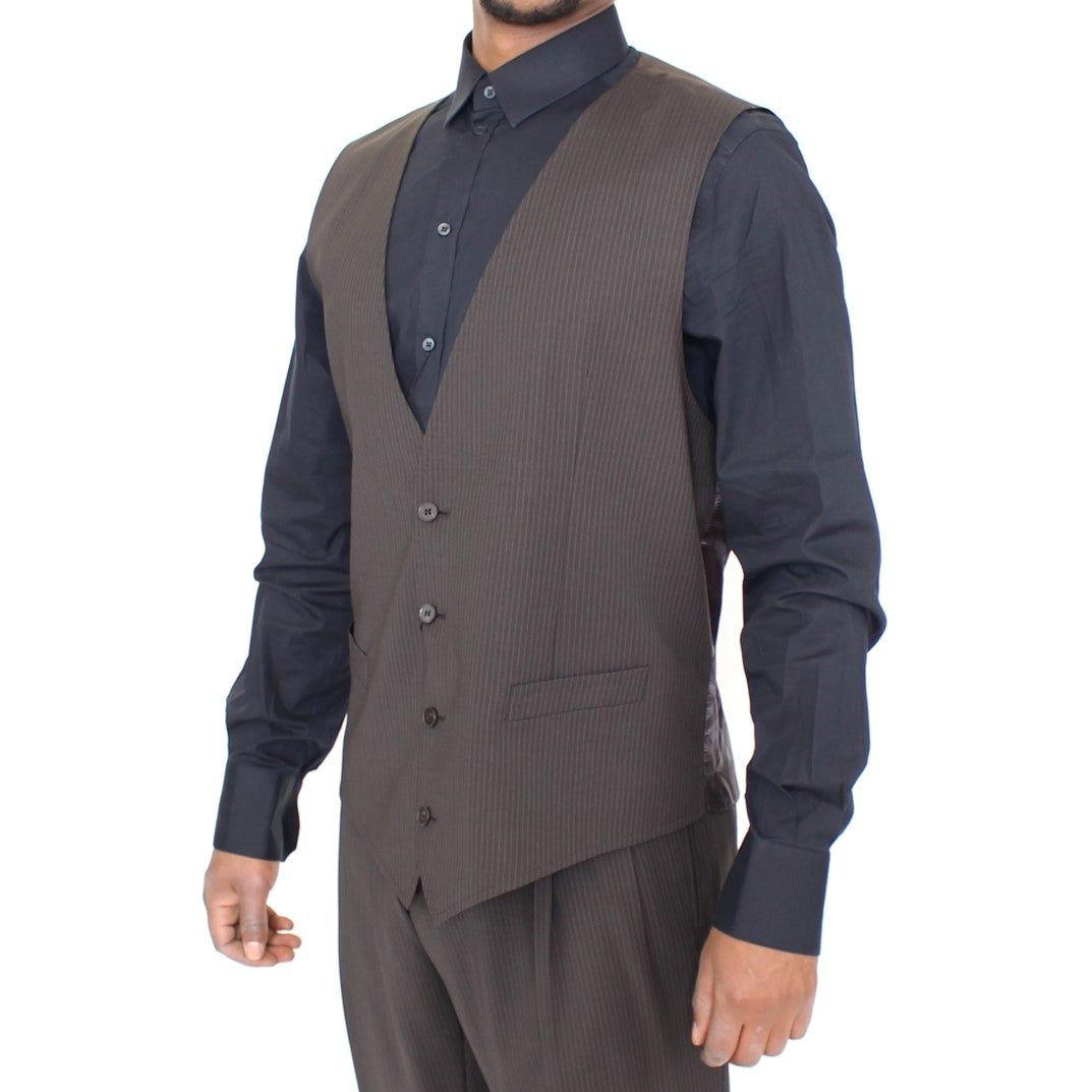 Dolce & Gabbana Brown Striped Stretch Dress Vest