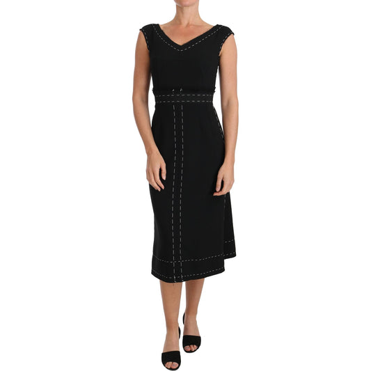 Elegant Black Sheath Wool Dress