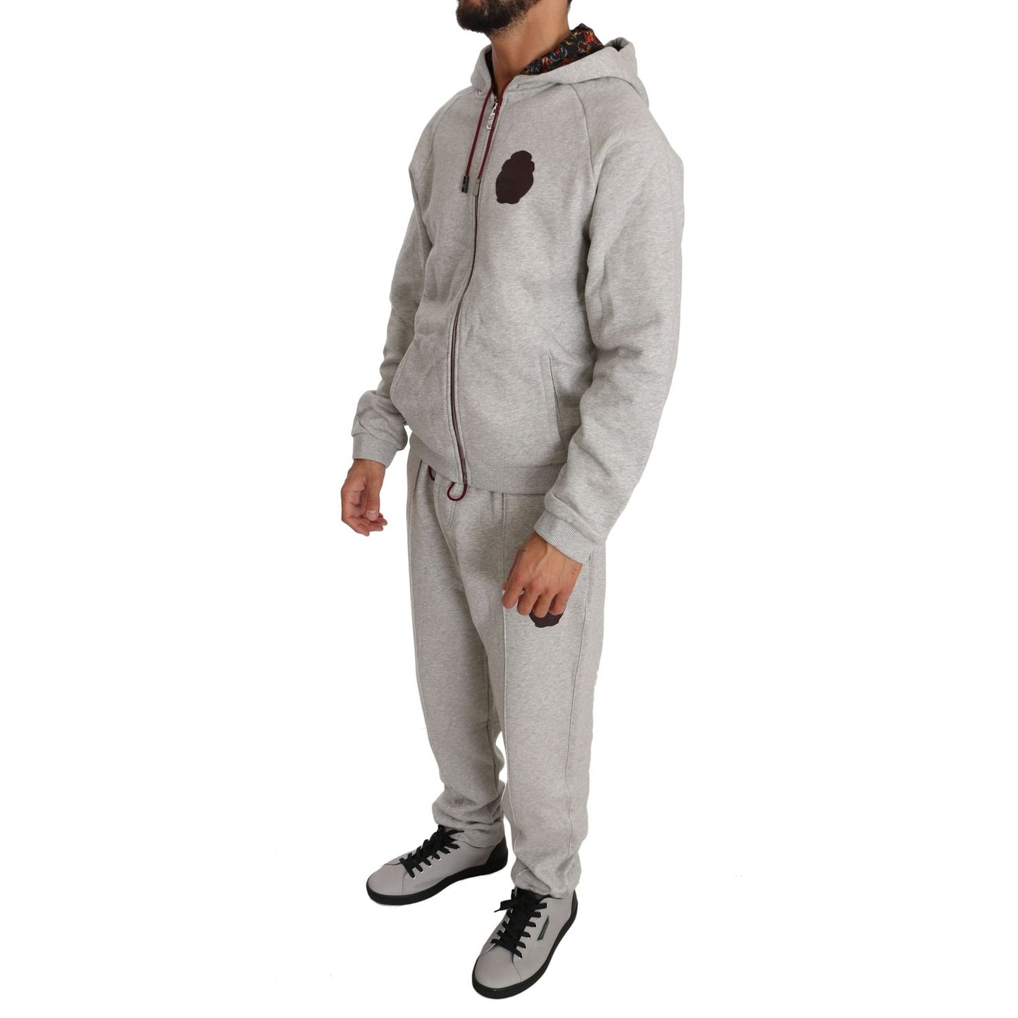 Billionaire Italian Couture Elegant Gray Hooded Sweatsuit Ensemble Billionaire Italian Couture