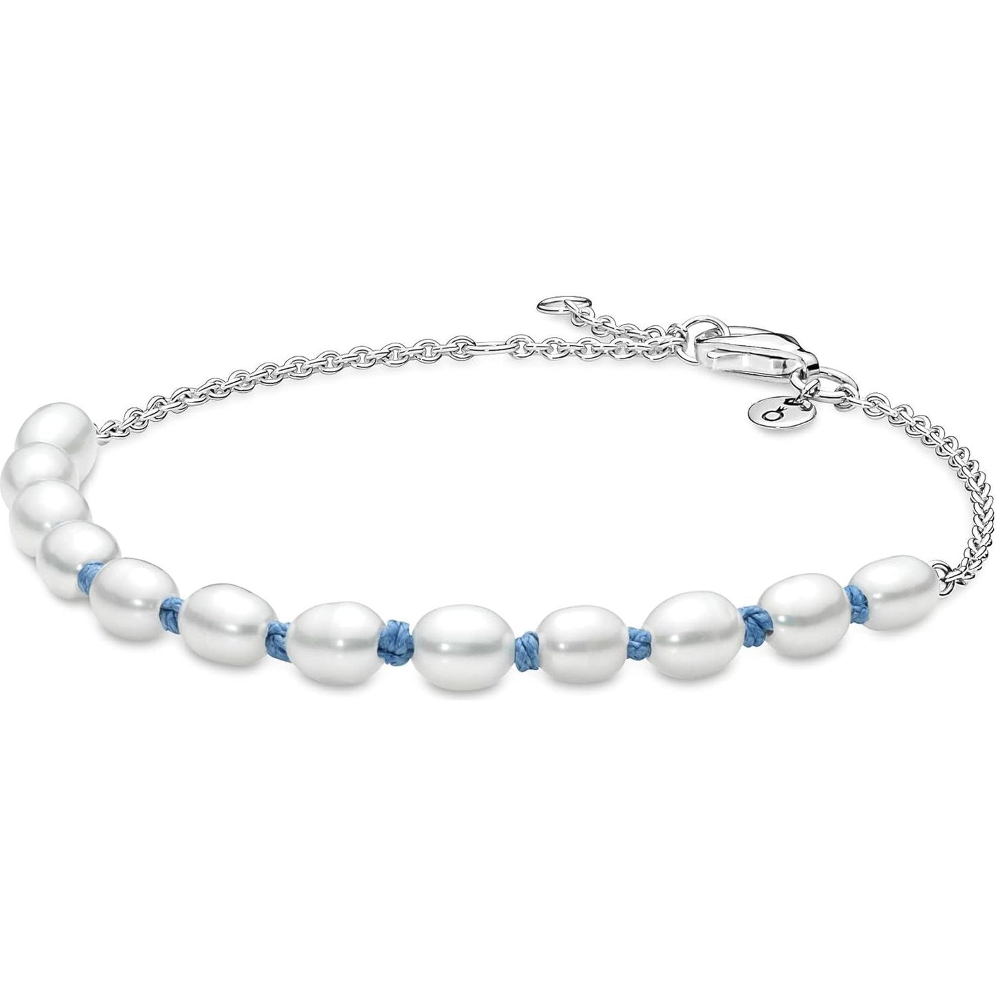 PANDORA JEWELS Mod. TREATED FRESHWATER CULTURED PEARL BLUE CORD - Size 16 DESIGNER FASHION JEWELLERY PANDORA