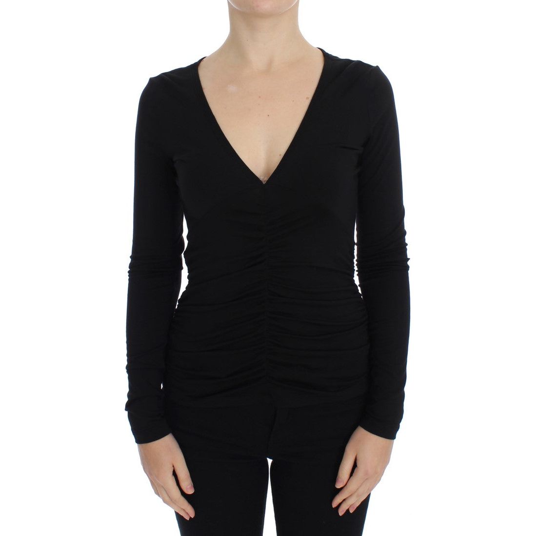 Versace Jeans Elegant V-Neck Black Viscose Blend Sweater Sweater Versace Jeans