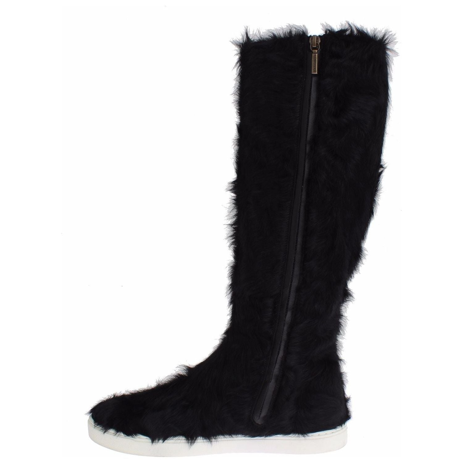 Dolce & Gabbana Black Xiangao Lamb Fur Leather Boots