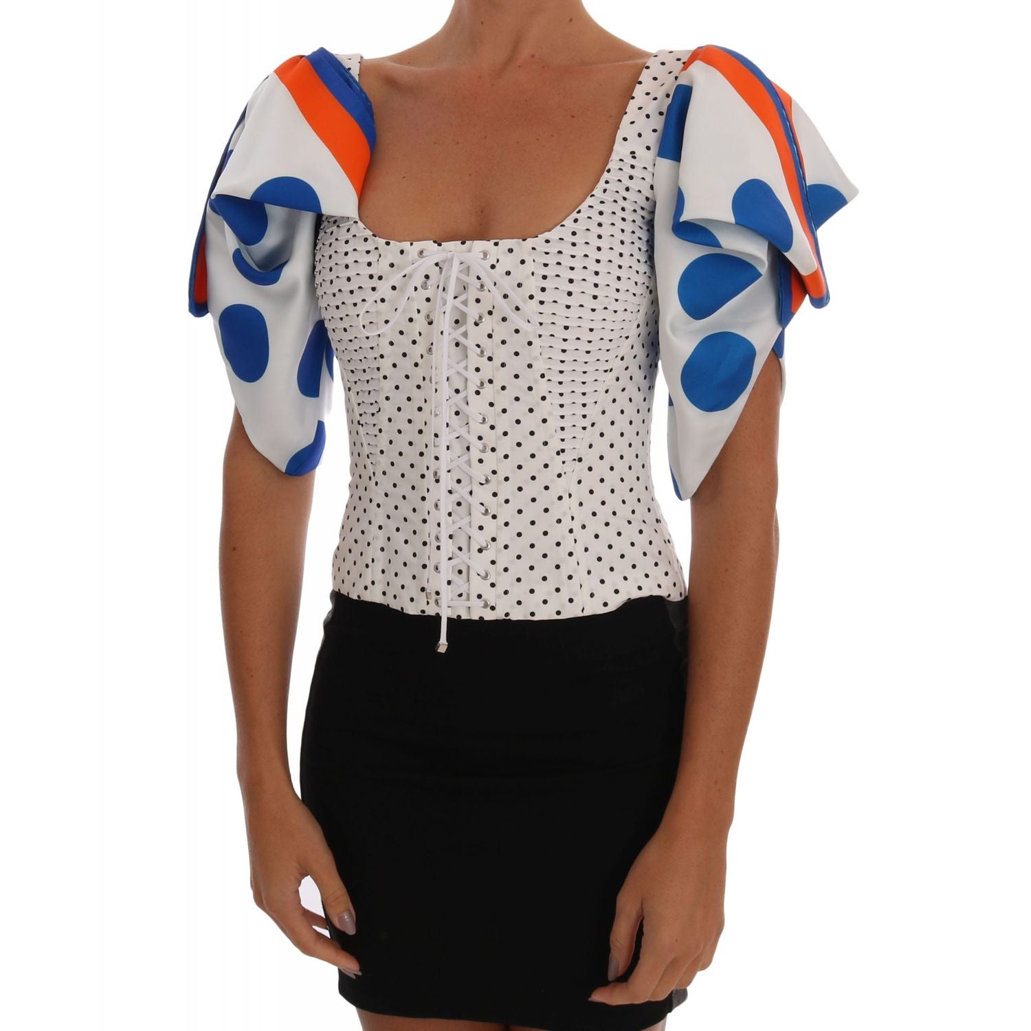 Dolce & Gabbana White Polka Silk Corset Bustier Top