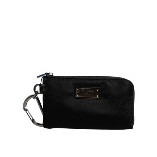Dolce & Gabbana Black Nylon Logo Plaque Keyring Pouch Clutch Bag