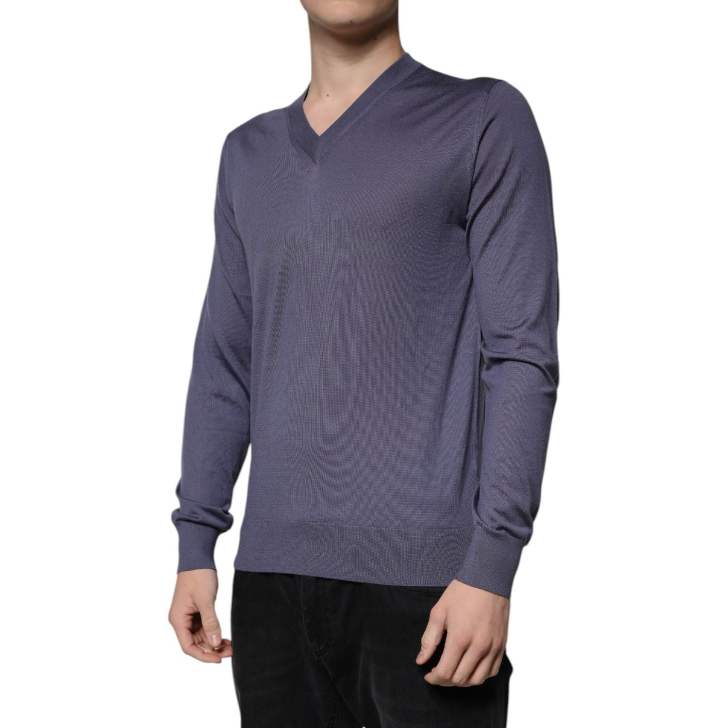 Dolce & Gabbana Gray Cashmere V-neck Men Pullover Sweater
