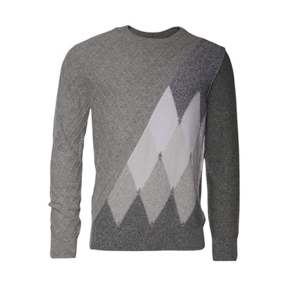 Ballantyne Gray Cashmere Argyle Intarsia Knit Crew Neck Sweater Ballantyne