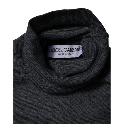 Dolce & Gabbana Gray Wool Logo Turtleneck Pullover Sweater