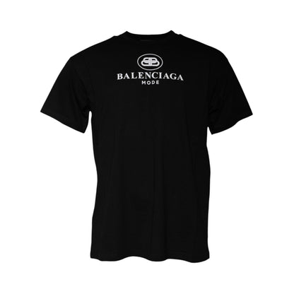 Balenciaga Black Cotton Logo Print Crew Neck Short Sleeves T-shirt Balenciaga