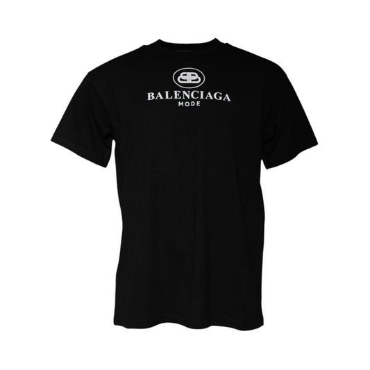 Balenciaga Black Cotton Logo Print Crew Neck Short Sleeves T-shirt Balenciaga