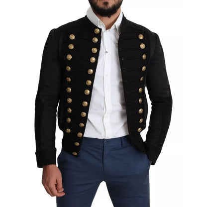 Dolce & Gabbana Black Button Embellished Military Jacket