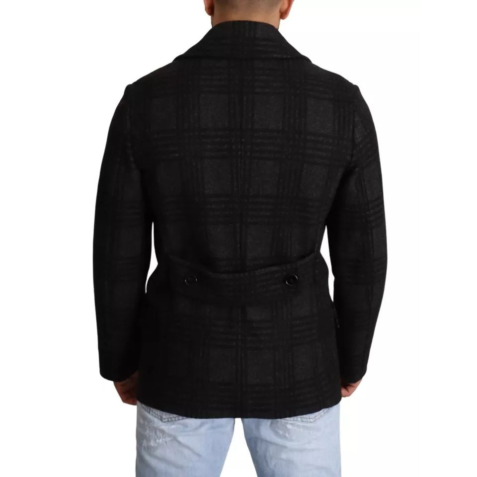 Dolce & Gabbana Black Trench Coat Check Wool Jacket