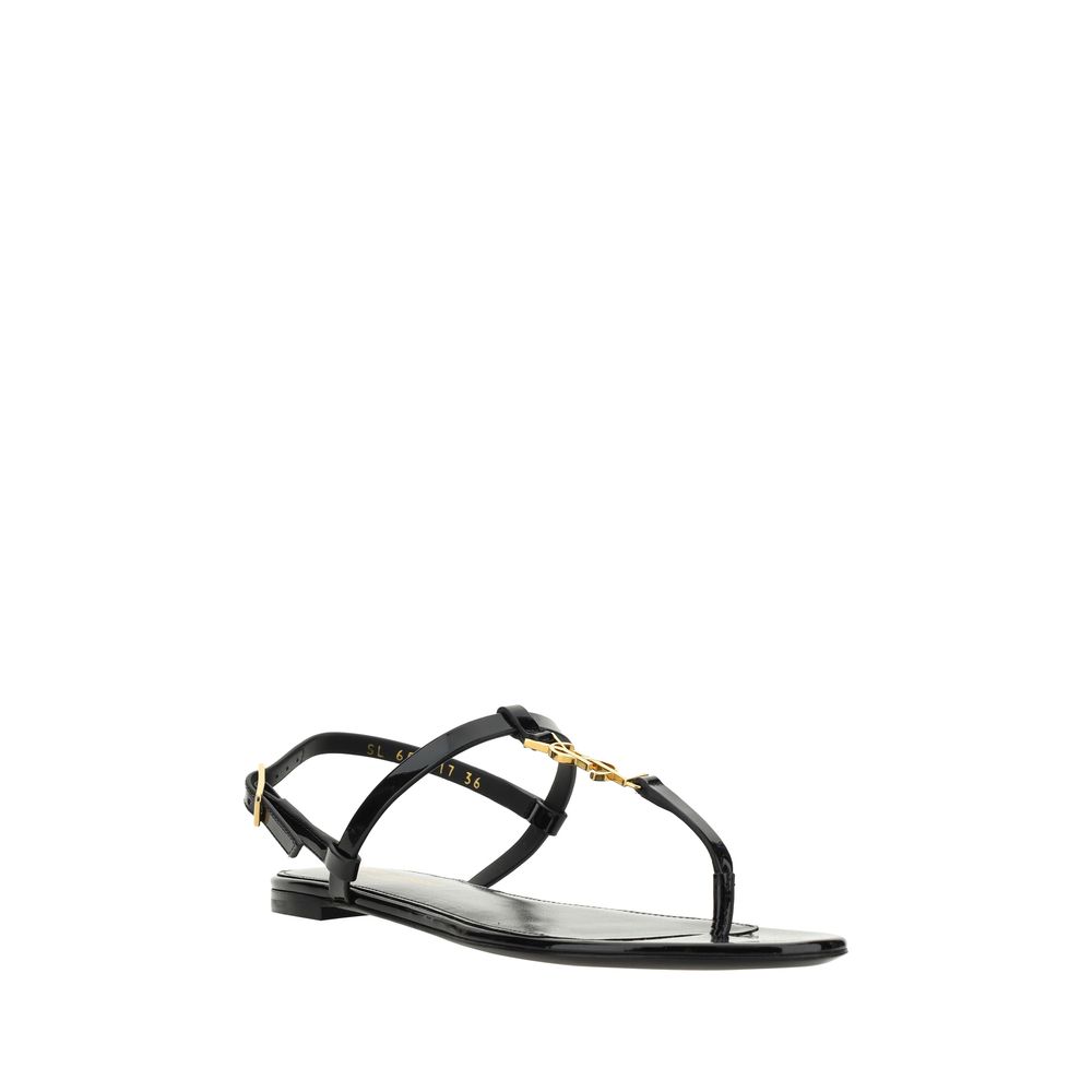 Saint Laurent Black Calf Leather Bos Taurus Flat Sandals