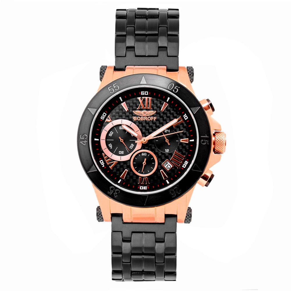 Bobroff Black Stainless Steel Dress Watch