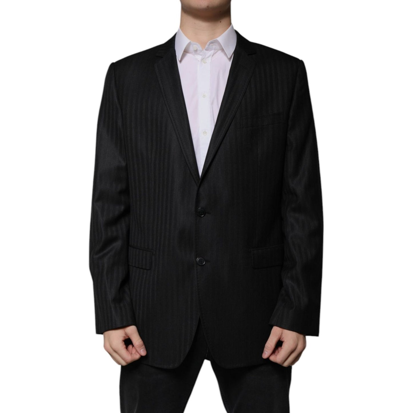 Dolce & Gabbana Black Stripe Wool Single Breasted Blazer