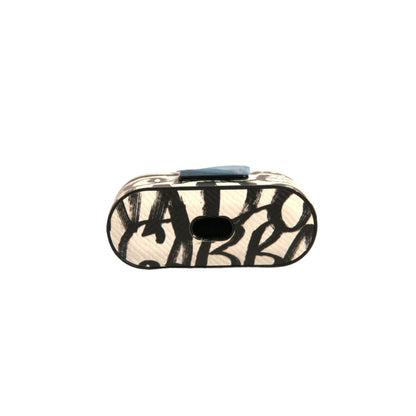 Dolce & Gabbana Black White Leather Scribble Embossed Logo Airpods Case
